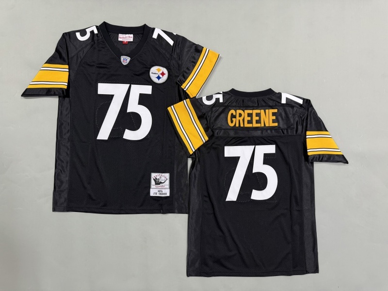 Men 2025 Pittsburgh Steelers #75 Greene black Throwback Limited NFL Jersey style 004